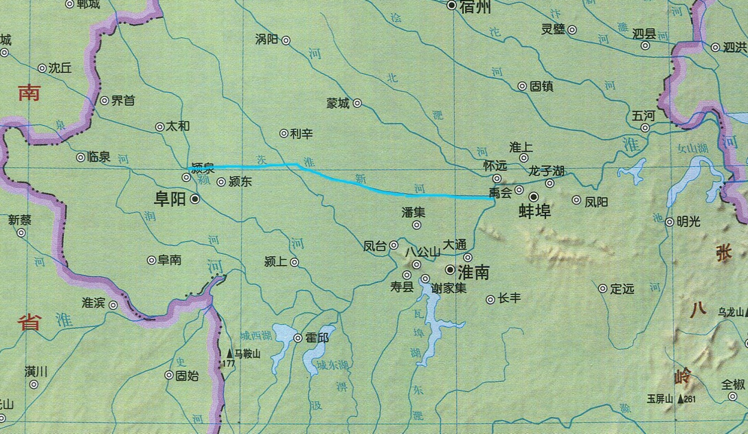 茨淮新河干流走向及在淮河流域的位置
