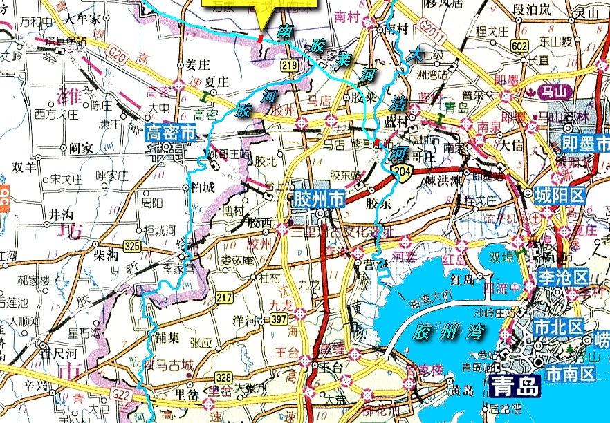 胶莱河干流走向及主要水系构成