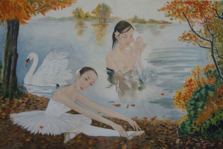 绘画《天鹅湖边的芭蕾舞者》吴玉阳作