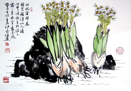 伍嘉陵国画《水仙》