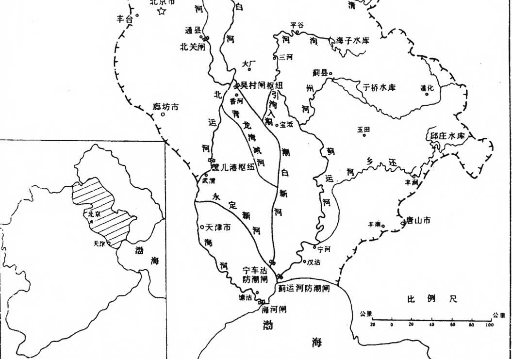北运河、蓟运河、潮白河（北三河）流域示意图