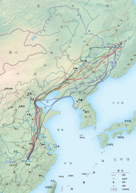 黑龙江流域的东方白鹳迁徙路线图 