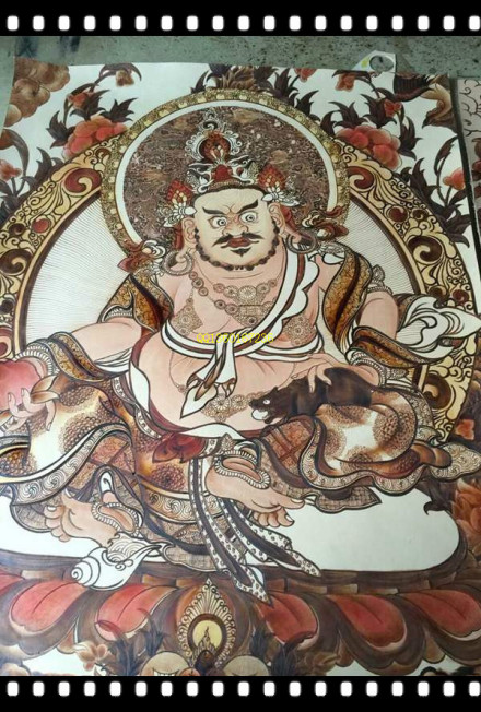 牛皮烙唐卡 黄财神