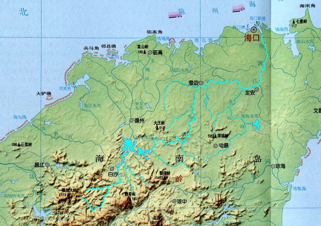南渡江干流走向及水系分布