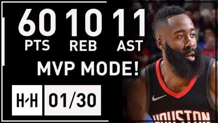 NBA历史上第一个拿下60+三双的球员詹姆斯·哈登