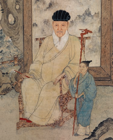 明人叶时芳绘《陆树声北禅二人小像图轴》局部，上海博物馆藏 