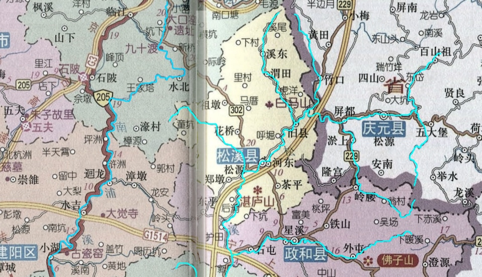 松溪位置及水系分布图