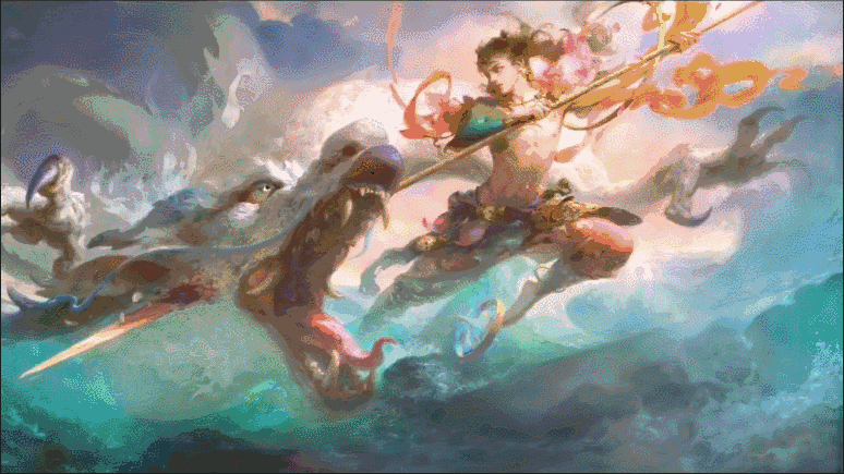哪吒闹海，枪头刺穿龙头