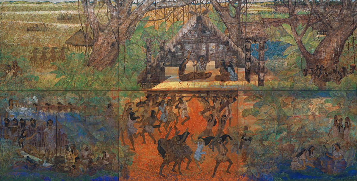 王赞、王雄飞、卞文学、王昶、王丽旻绘国画《河姆渡文化》 