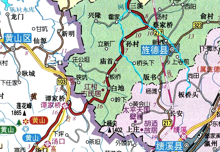 徽水干流走向及主要支流分布