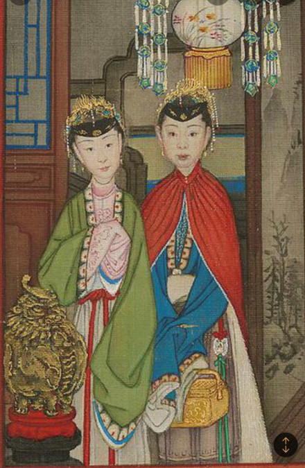 清人绘《弘历喜雪图》中的纯妃（右）