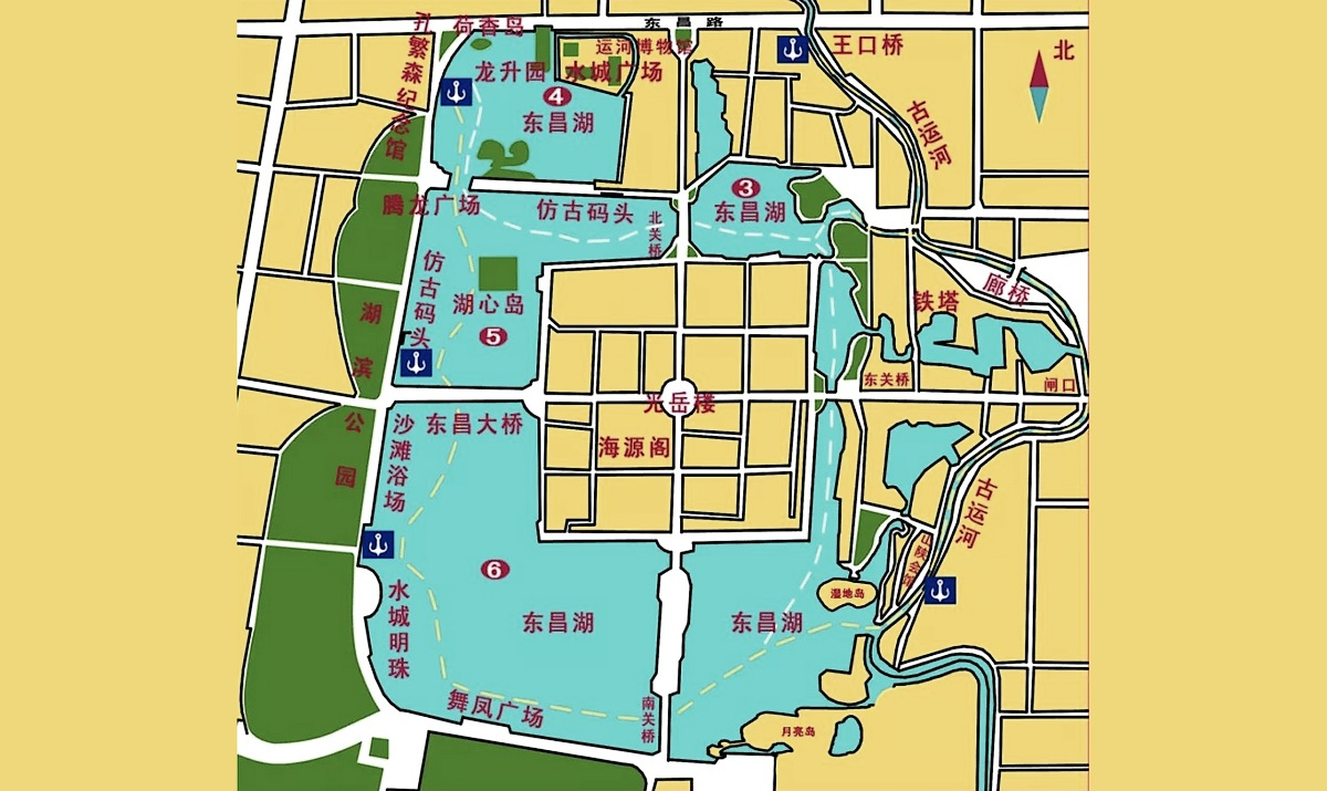 东昌湖湖区名胜景点分布图