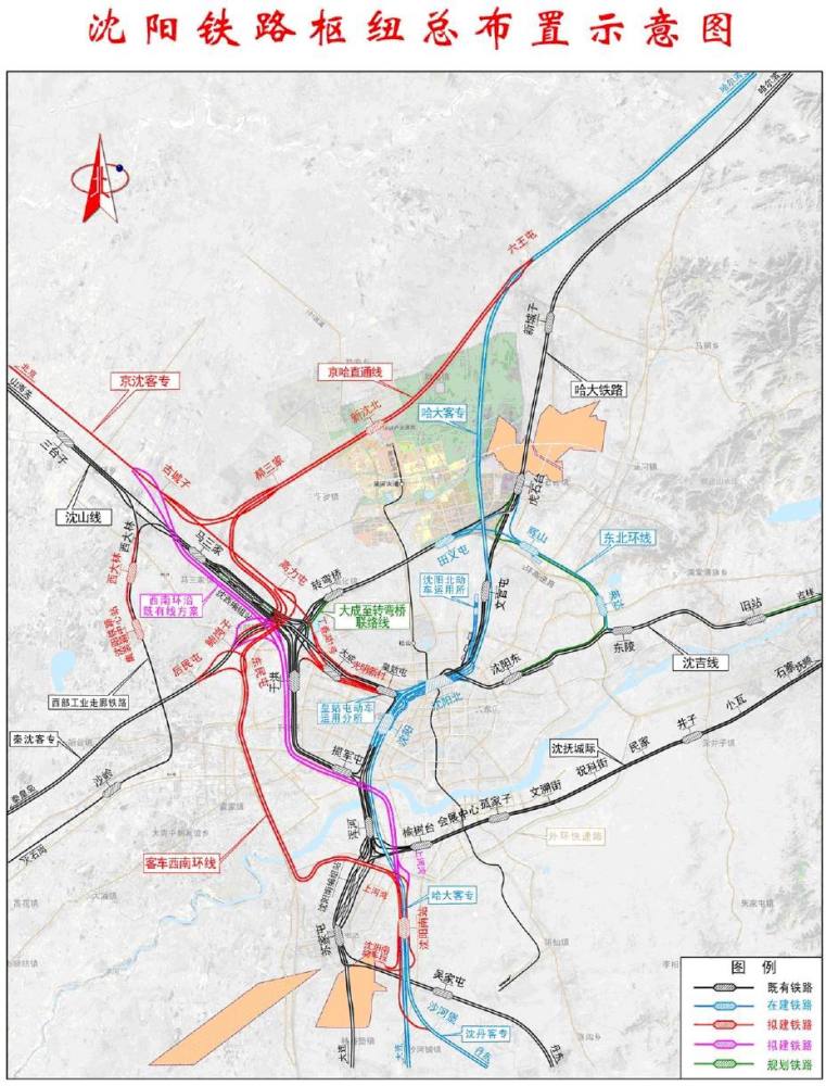京哈直通线在沈阳铁路枢纽总布置示意图
