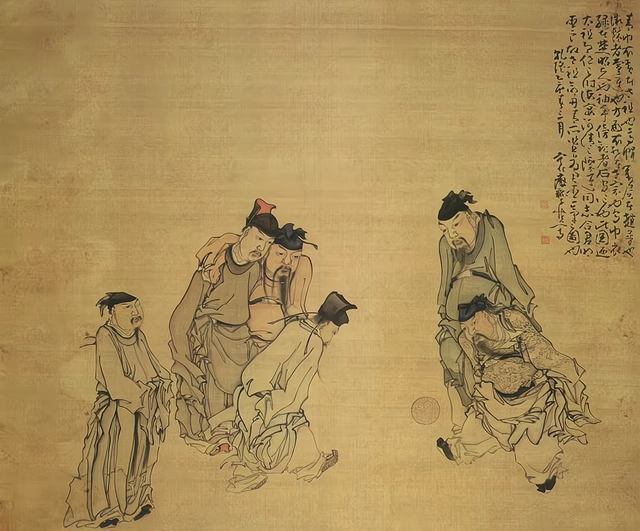 清黄慎绘《蹴鞠图》