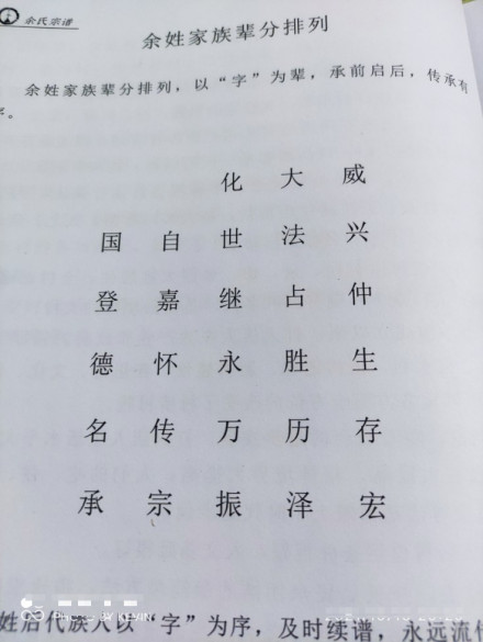 余姓家族辈分排列图