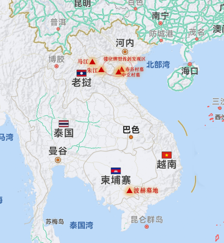 东南亚发现的夜郎可乐文化因素分布图 