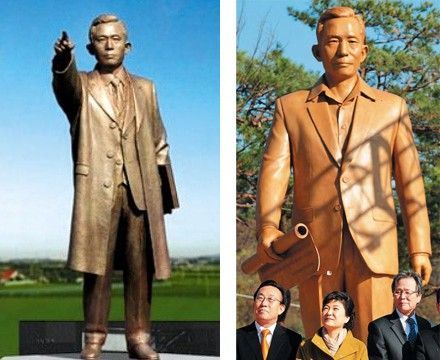 龟尾朴正熙故居附近的朴正熙铜像（左图因与金日成相似而放弃）