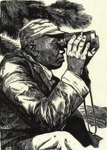 彭德怀将军在抗日最前线（木刻 1941年） 彦 涵 作 