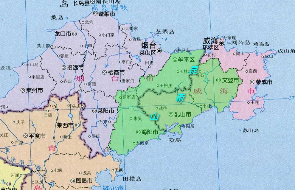 昆嵛山涉及行政区域示意图