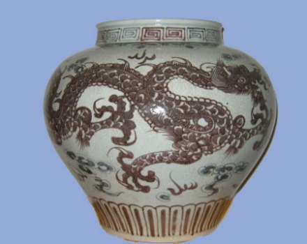 明代早期青花釉里红龙纹坛 