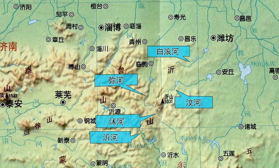 沂河相关水系示意图