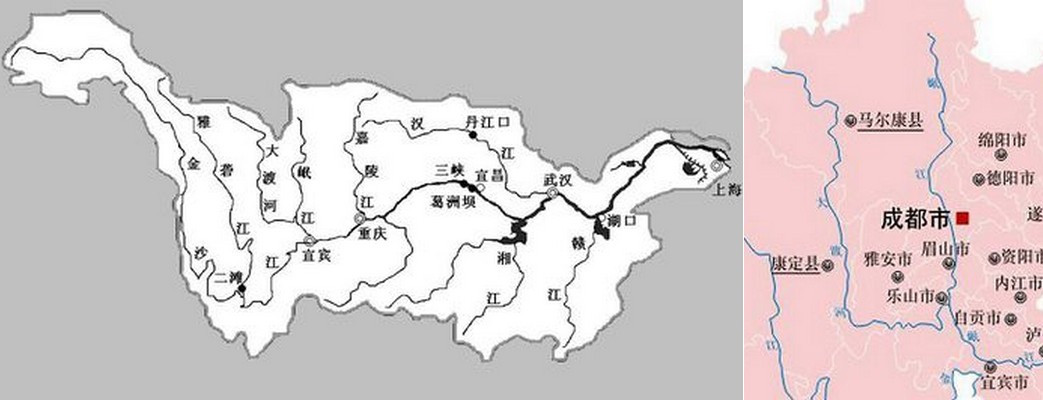 岷江位置及走向示意图