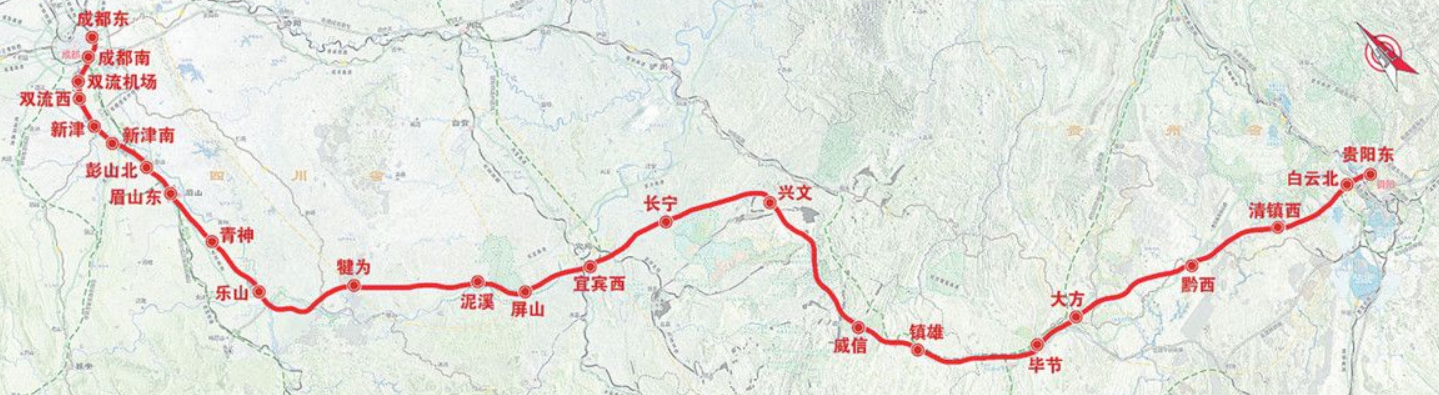 成贵高速铁路全线线路走向示意图 