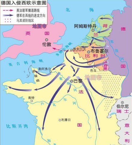 德国入侵西欧示意图