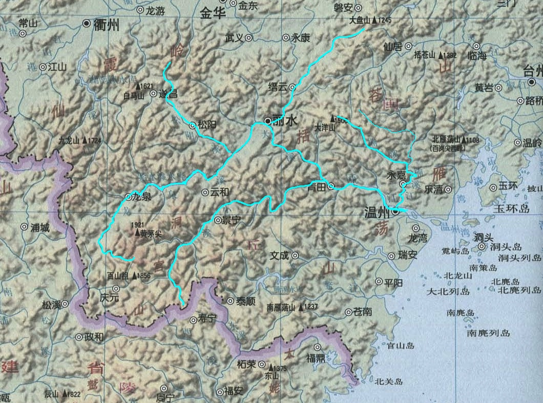 瓯江干流走向图
