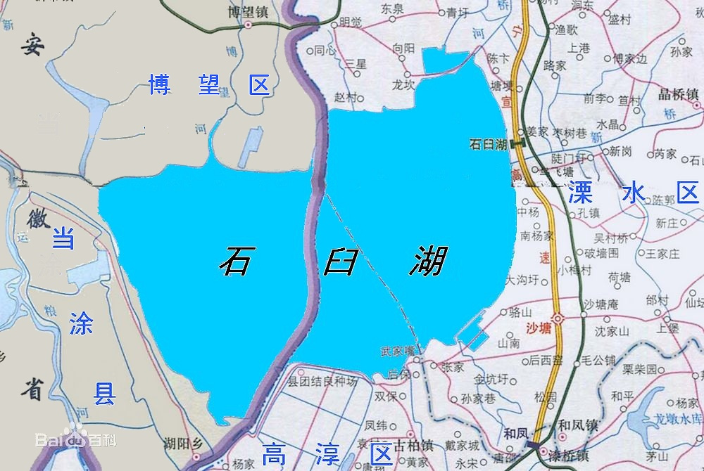 石臼湖的位置及境域示意图