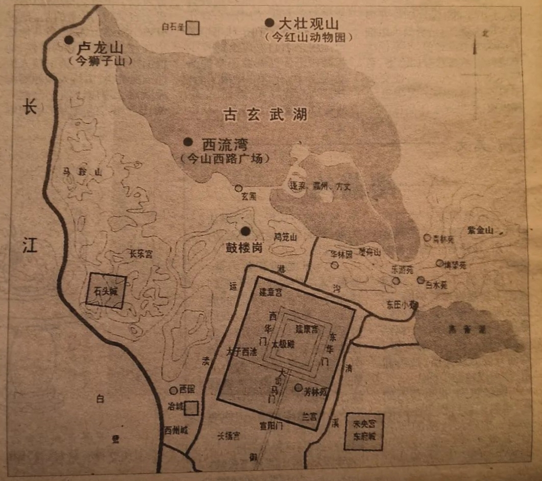 六朝时期的玄武湖及其周边示意图 