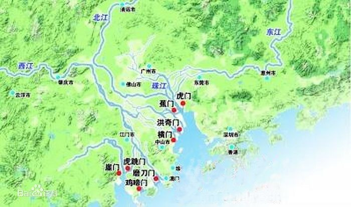 珠江水系各干流入海口示意图