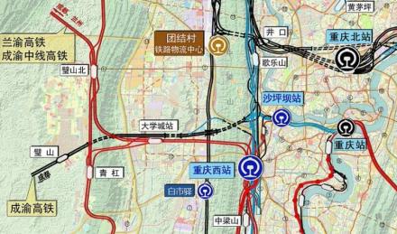 成渝高速铁路引入重庆枢纽重庆西、重庆北示意图