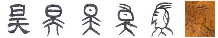 昊字演变：骨刻文-甲骨文-金文-小篆-隶书 