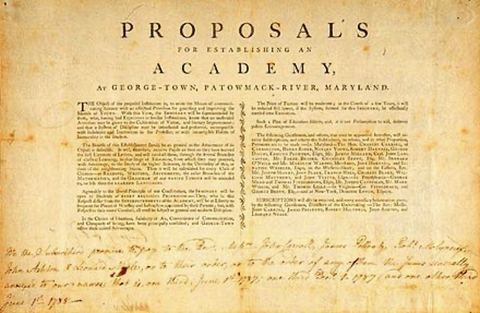 若望·卡罗尔于1787年发表了在乔治城建立学校的提议