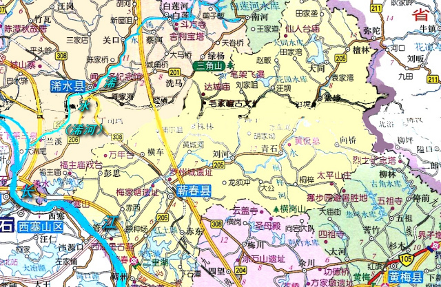 浠河干流走向及水系构成