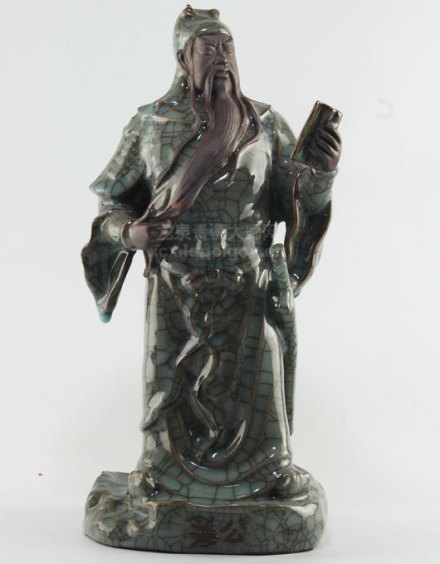 龙泉青瓷哥窑塑像：关帝像