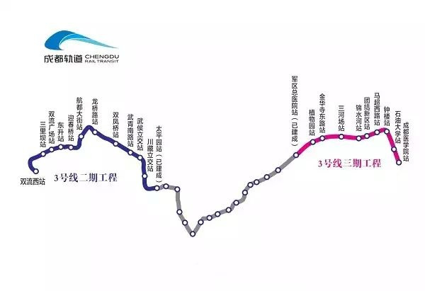 成都地铁3号线二、三期工程线路走向图