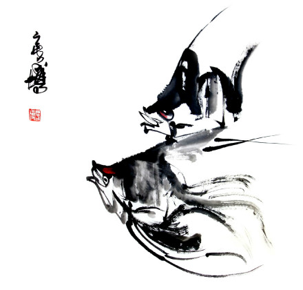 画家拇指作品：燕鱼图 