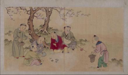 婴戏图册之斗草图