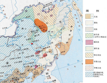 清代前期中国东北民族分布图