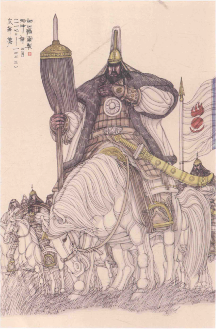 木华黎持九斿白纛 