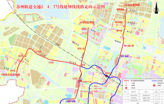 苏州轨道交通2、4、7号线延伸线线路图