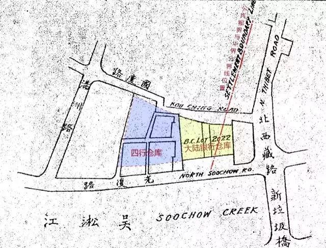 历史图纸中的租界分界线示意图