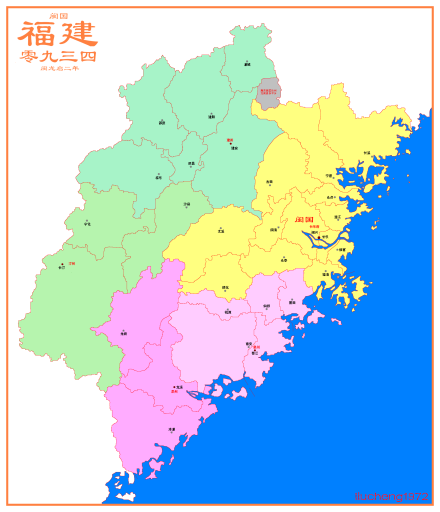 934年（闽太宗龙启二年）闽国地图
