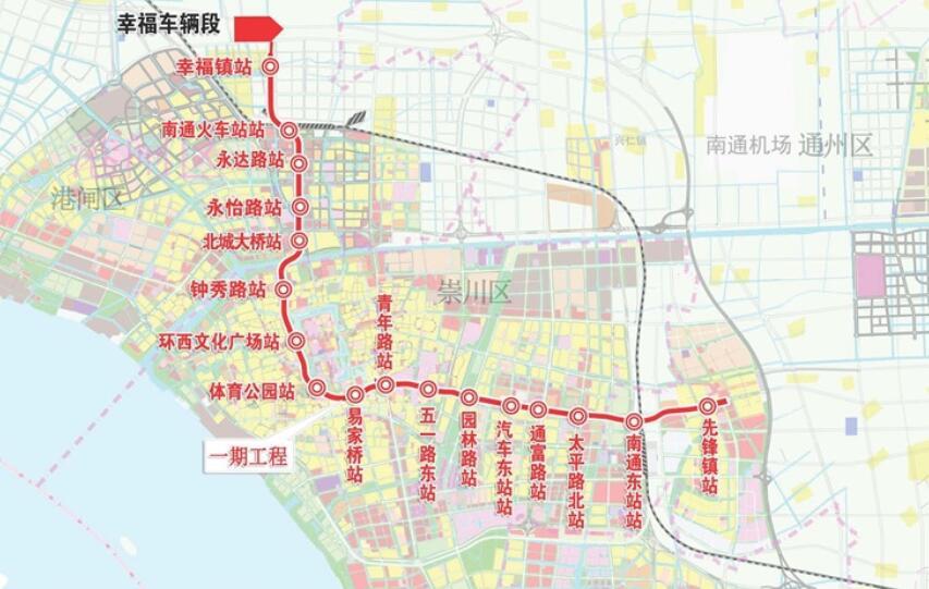 南通轨道交通2号线线路走向示意图 