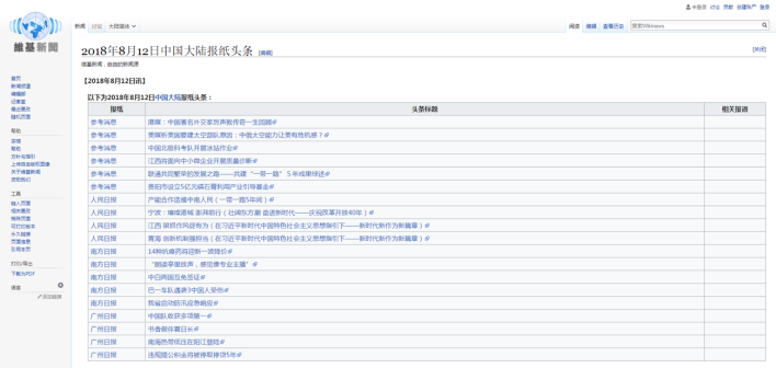 2018年8月12日中国大陆报纸头条