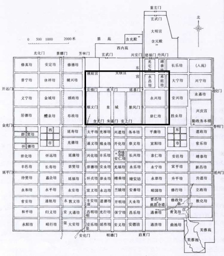 明朝扩建唐长安城皇城示意图