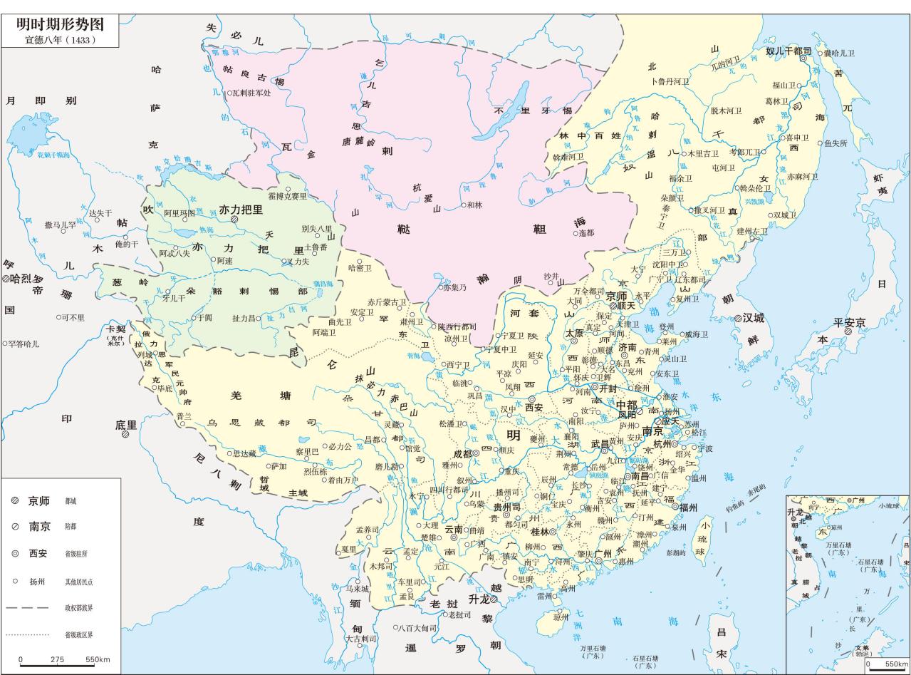 宣德八年（1433年）明朝疆域，取自《中国大百科全书》 