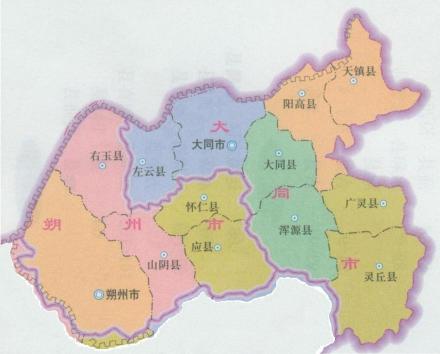 原雁北地区区县示意图